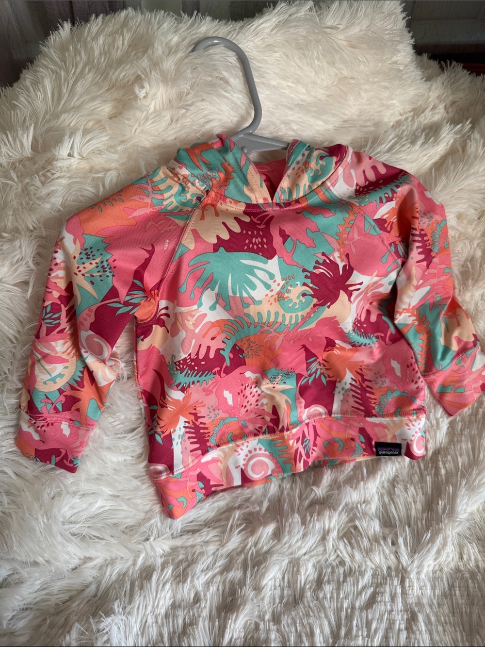 Patagonia Floral Rash Guard Hoodie in Pink, Coral & Teal